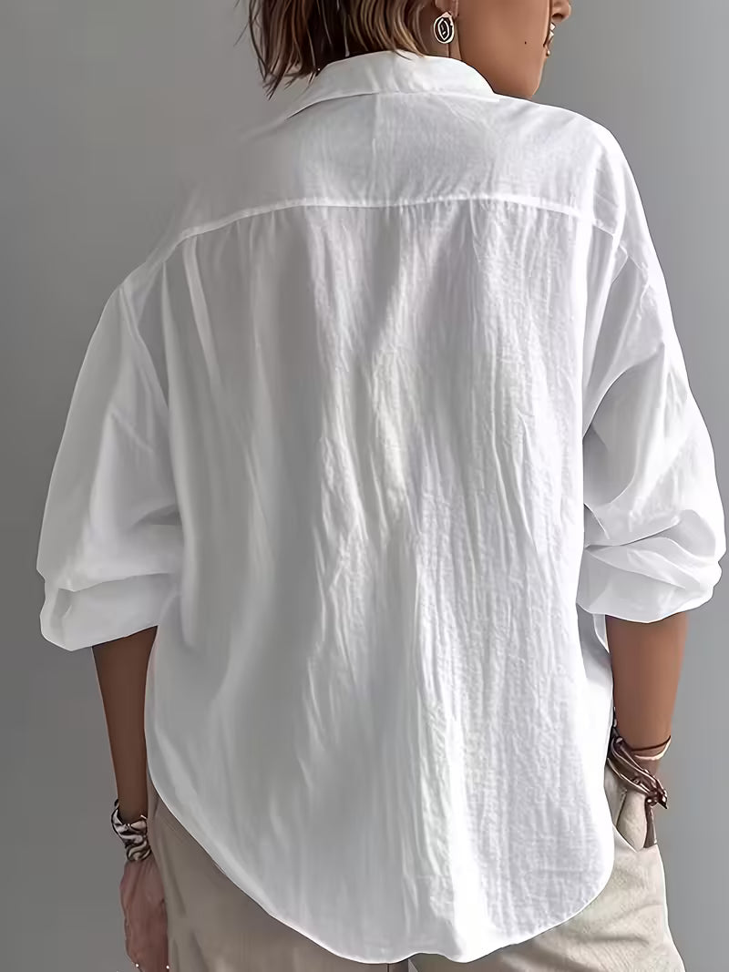 Elegant Comfortable Women'S Long Sleeve Shirt | Casual V-neck Button, Breathable Solid Color, Versatile for Office and Leisure, All-season Fit