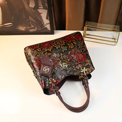 Floral Handbag for Wo, Autumn Winter New Arrival, Hand-Painted Tote with Zipper Closure, Elegant Mom Purse